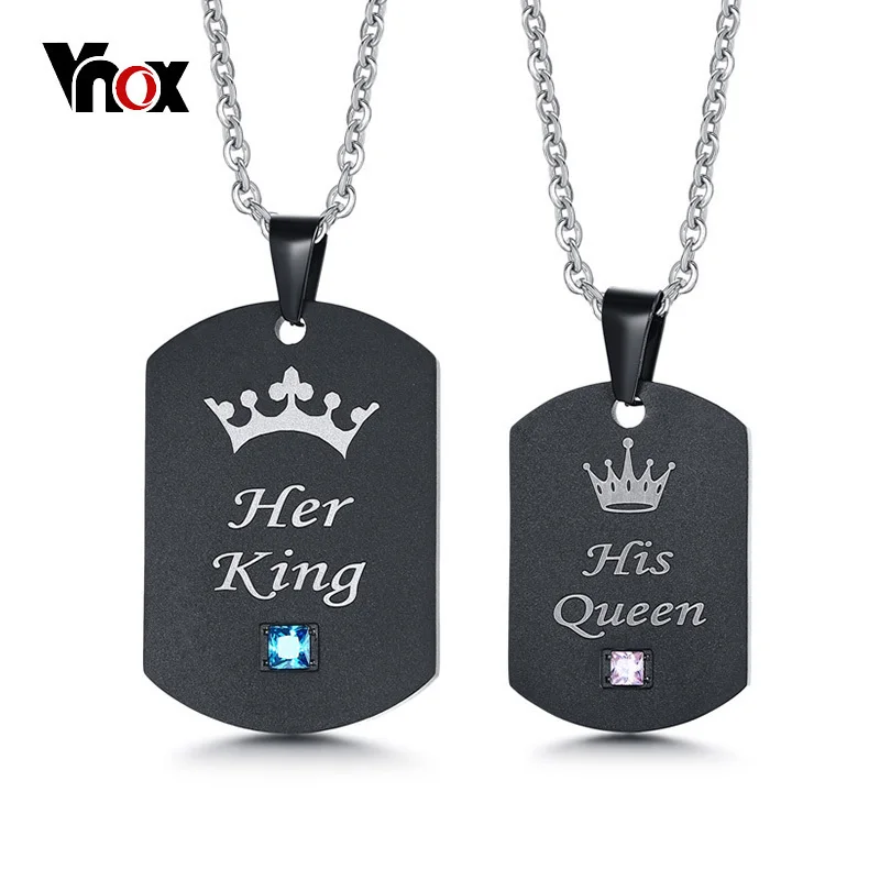 

Vnox His Queen Her King Couple Necklace for Women Men Pendants His & Hers Matching Set Stainless Steel Lover Jewelry