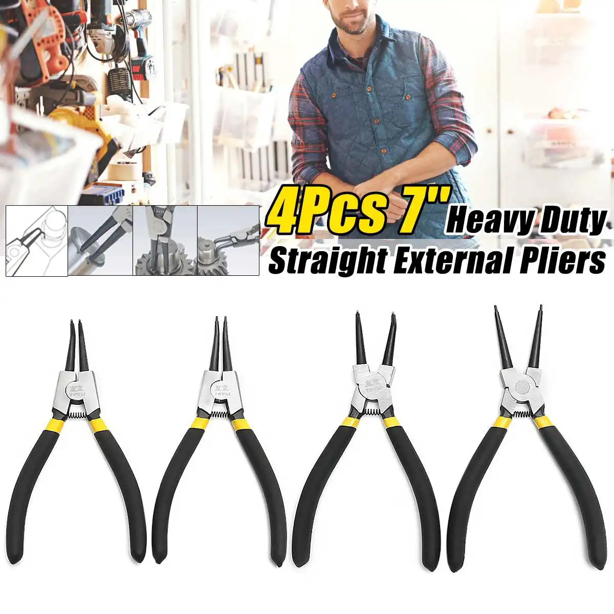

4PCS 7inch Snap Ring Pliers Plier Set Internal External Bent Straight Pliers Circlip Combination Retaining Clip DIY Tools Kit
