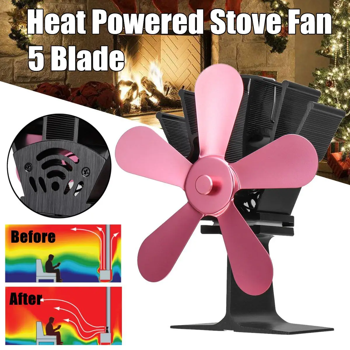 

Red Stove Fan 5 Blades Eco Fireplace Fan Heat Powered komin Wood Burner Eco Fan Friendly Quiet Home Efficient Heat Distribution