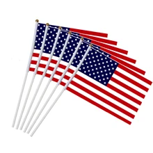 6 шт. США палка флаг, Американский США 5x8 дюймов ручной мини флаг ensign 30 см палка США ручной палки флаги баннер