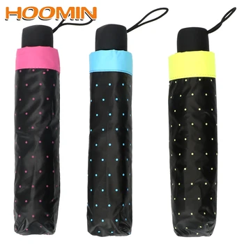 

HOOMIN Wave Point Umbrella 3 Fold Folding Small Black Umbrella Wind Resistant Portable Women Anti-UV Sun Shade Umbrellas