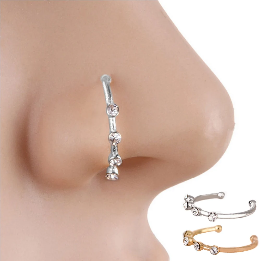 

Trendy Crystals Rhinestone Nose Ring Vintage Rhinestone Stainless Steel Nose Hoop Ring For Women Femme Jewelry