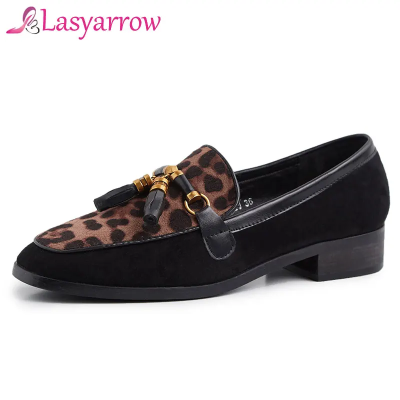 

Lasyarrow Leopard Loafers Low Square Heels Square Toe Shallow Ladies Shoes Fashion Slip On Oxford Shoes Women Plus Size 43 J379