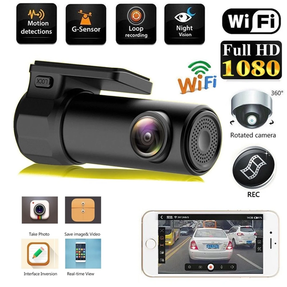 

WIFI Hidden USB Car Tachograph Full HD 1080P 170 Degree Wide Angle Monitor Night Vision DVR Camera