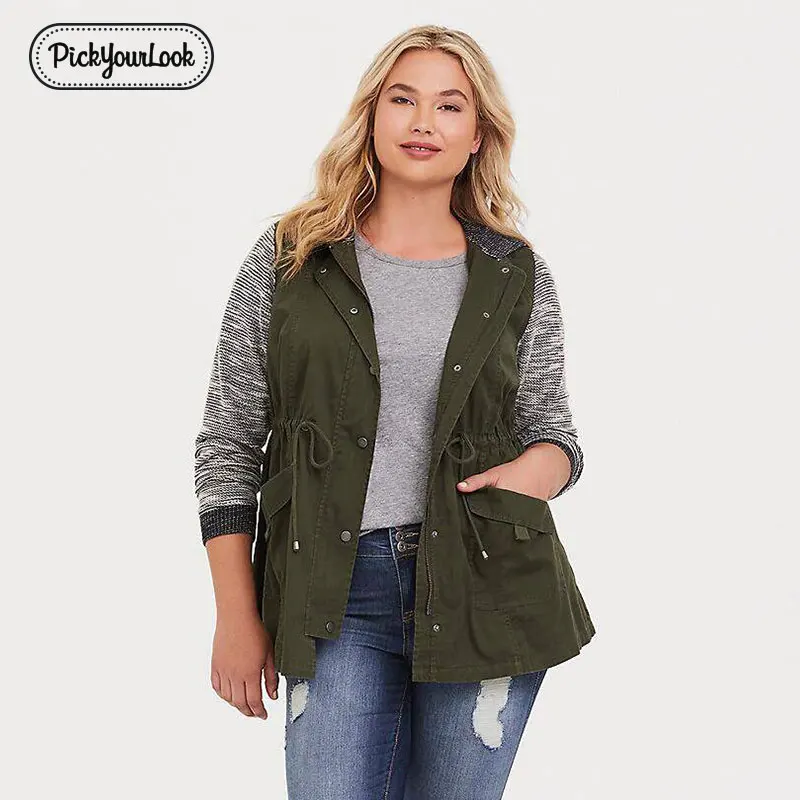 

Women Blend Vest Coat Hooded Windbreaker Female Windproof Outerwear Basic Army Green Women Hoody Coat Tops Plus Size L-5XL D40