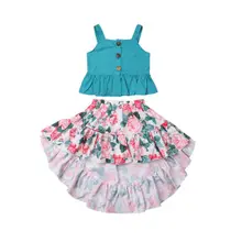 Одежда для малышей Летняя одежда для маленьких девочек топы без рукавов с оборками+ юбка комплект одежды из 2 предметов, размер 3-7Y