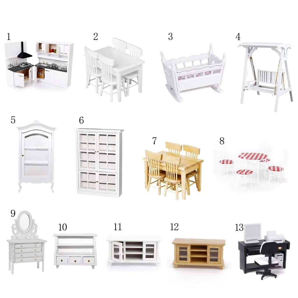  1:12 Scale Dollhouse Furniture Set Wooden Kitchen Fridge Cabinet Model Miniature Doll House Accesso - 32973848000
