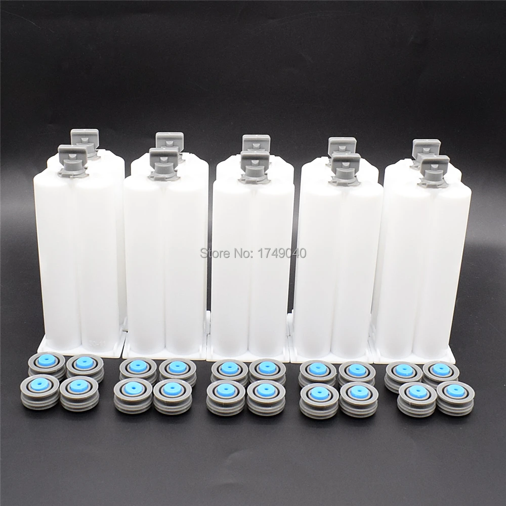 

10 Set Empty Double-Barrel Cartridge 50ml AB Glue Tube 1:1 Mix Ratio with Sealing Pistons for 50ml Adhesive Dispensing Glue Gun