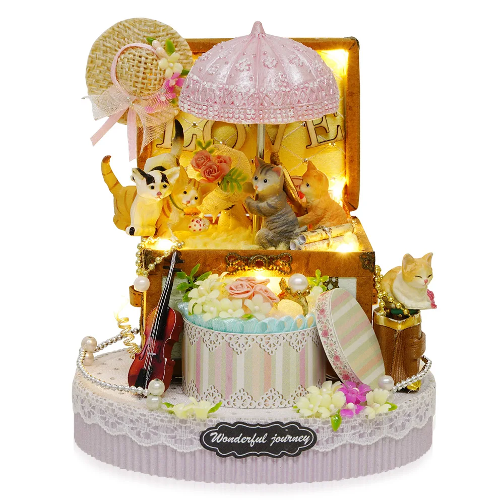 

Handmade Dollhouse Miniature DIY Dolls House Kit with Furniture Handicraft 3D Puzzle Building Toys Gift Candy Cat
