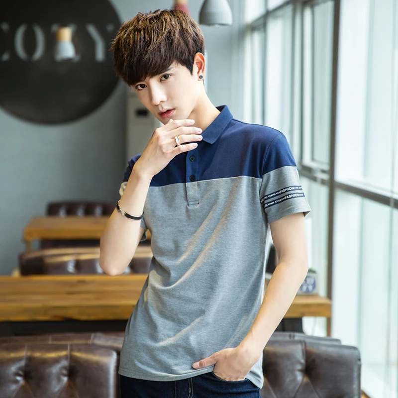 

Men's POLO shirt 2019 summer new youth popular solid color loose lapel pullover personality handsome young casual men's clothing