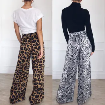 

GLANE Women Stylish Leopard Wide Leg Pants High Waist Ladies casual Flared Trousers Palazzo