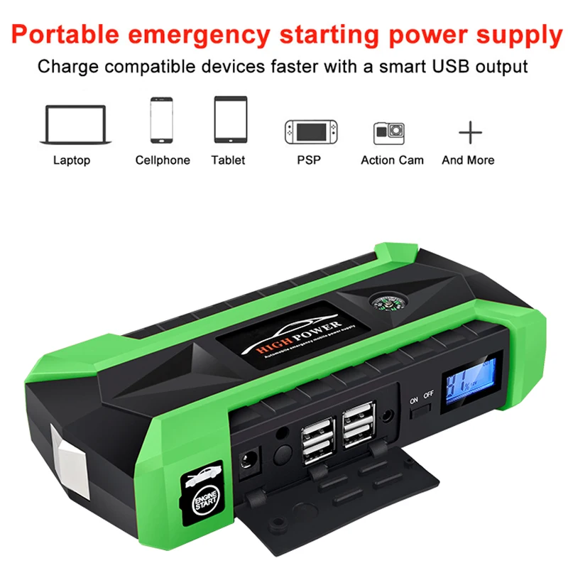  89800mAh Multifunction Jump Starter 4 USB 4 LED Lights Portable Power Bank Car Battery Booster Char