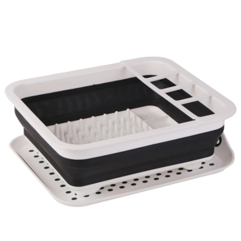 

Foldable Dish Rack Kitchen Storage Holder Drainer Bowl Tableware Plate Portable Dinnerware Drying Rack With Tray Space Saving