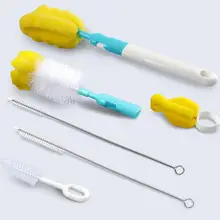 6 шт./компл. бутылки щетка для чистки губка Baby Bottle аксессуары Стекло молоко стакана воды поддельные соска 360 градусов вращающийся чистый комплект