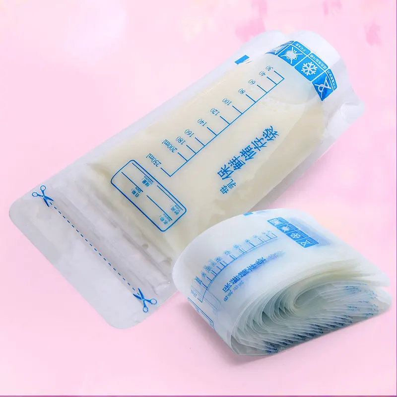 250 مللي الحليب أكياس فريزر الأم الحليب أغذية تخزين حقيبة تخزين حليب الأم LDPE شحن الطفل آمنة تغذية أكياس تغذية