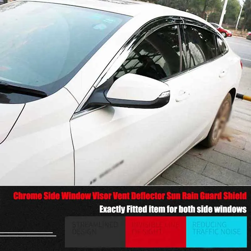 - Brand New 1 Set Windows Chrome Vent Visors Rain Guard Sun Shield Deflectors For Chevrolet Malibu XL 20172019