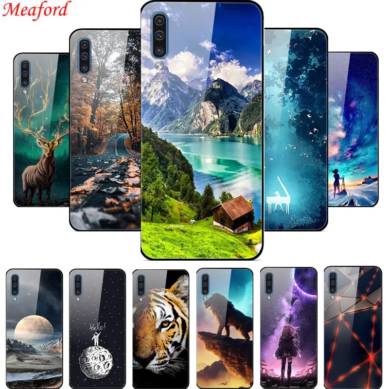 

Tempered Glass Case For Samsung A50 Case 6.4" Luxury Hard PC Back Cover For Samsung Galaxy A50 A505F Case TPU Frame Fundas Coque