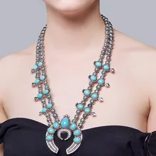 Wholesale Long Pumpkin Flower Necklace Big Ox Horn Shape Ethnic Bohemian Choker Statement Pendant Necklace lace faux pearl design flower shape choker necklace