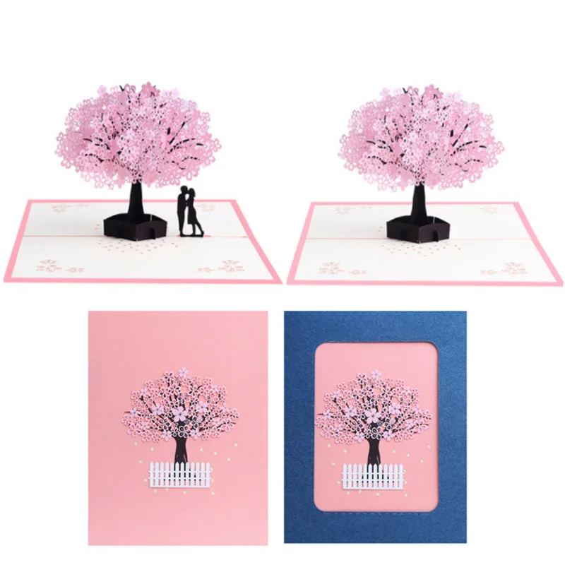  3D Carving Cherry Blossom Greeting Card Wedding Invitation Card Postcard Valentine's Day Greeting C - 32984922945