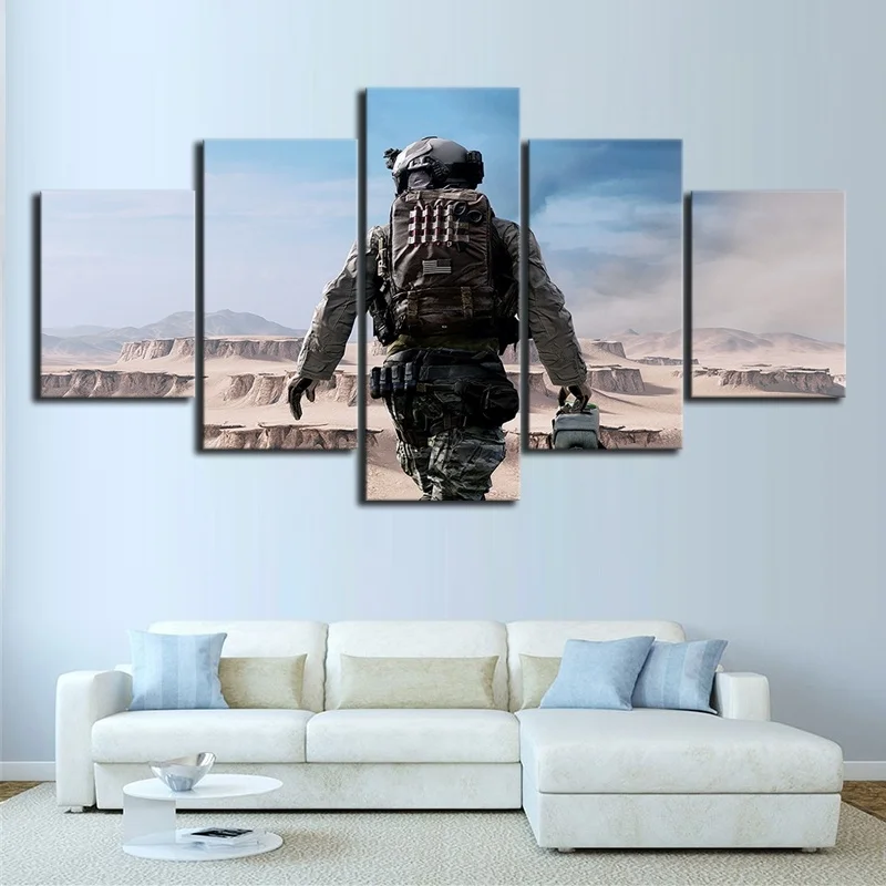 

5 Piece Game Poster Soldiers In The Desert Pictures Modern Oil Painting Canvas Art Home Decor