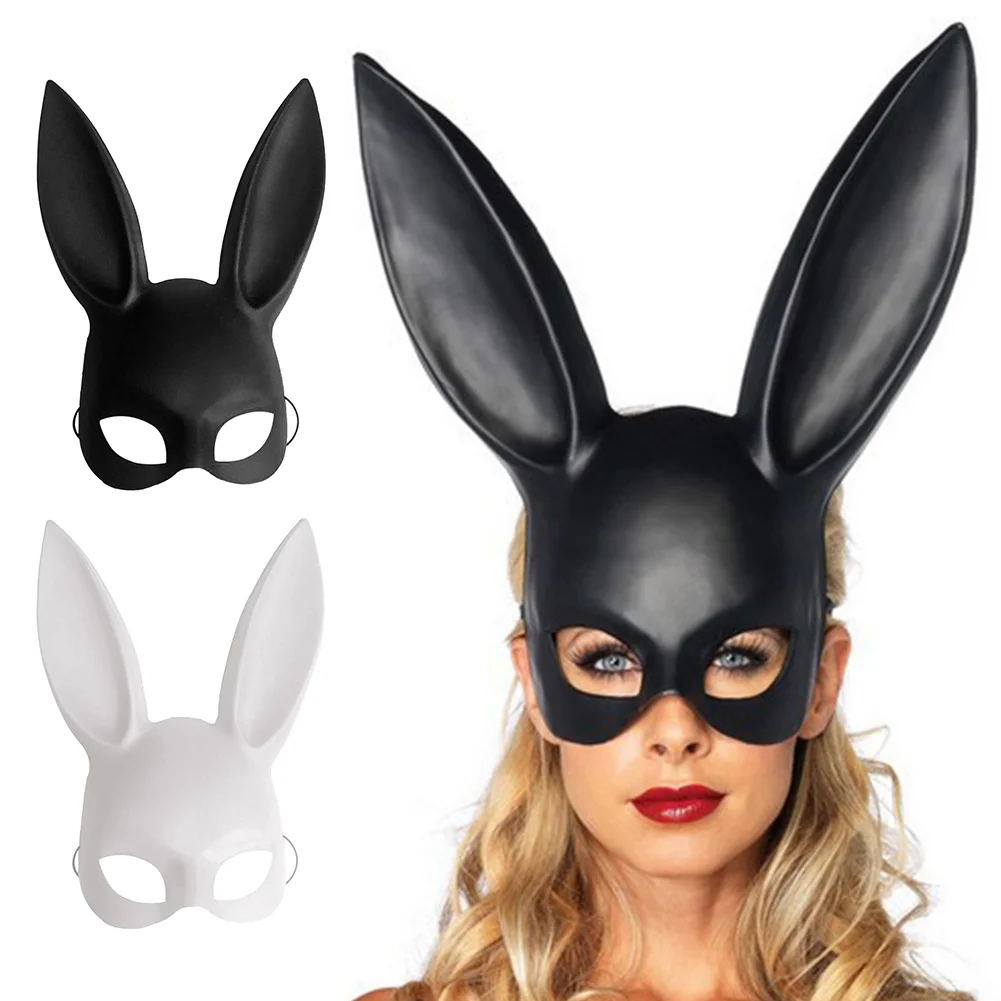 

Black/White Women Girl Sexy Rabbit Ears Mask Cute Bunny Long Ears Bondage Mask Halloween Masquerade Party Cosplay Costume Props