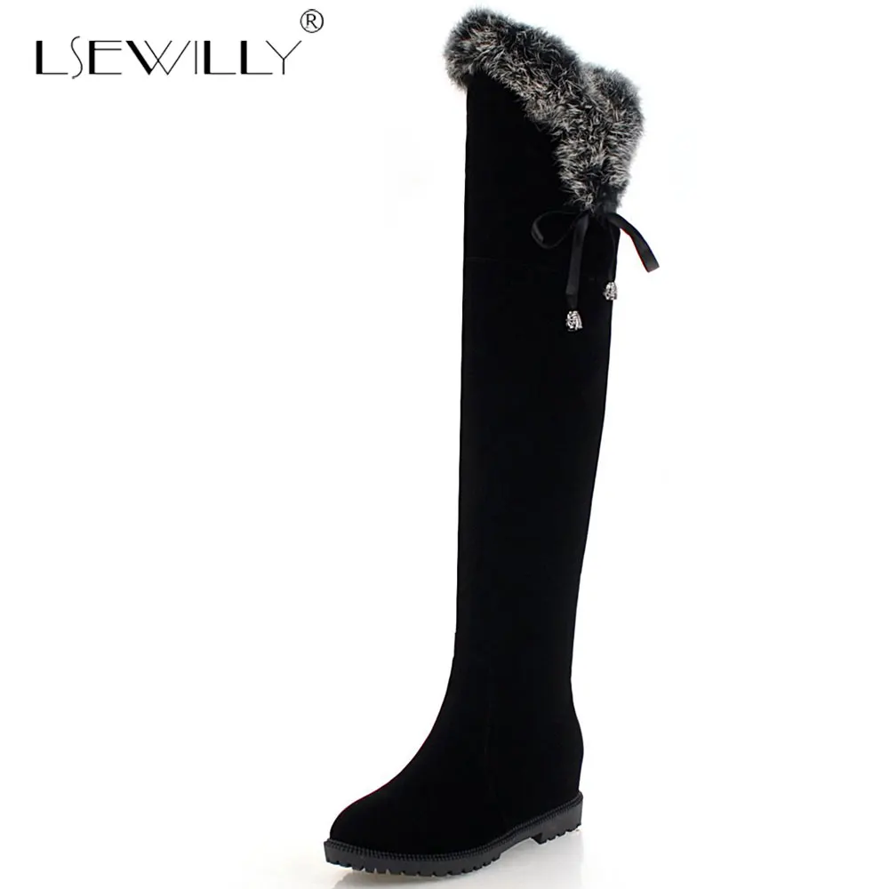 

Lsewilly Size 34-45 Winter Over The Knee Boots Women Thigh High Sexy Bowtie Woman Wedge Heel Shoes Long Bota Feminina E323