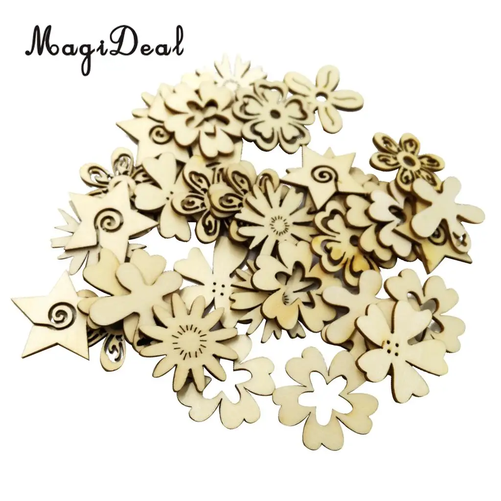 MagiDeal 50 Pieces Mixed Natural Wood Flower Shapes Embellishment Craft Scrap Booking Card Sign Making for Party Decor Favor | Дом и сад