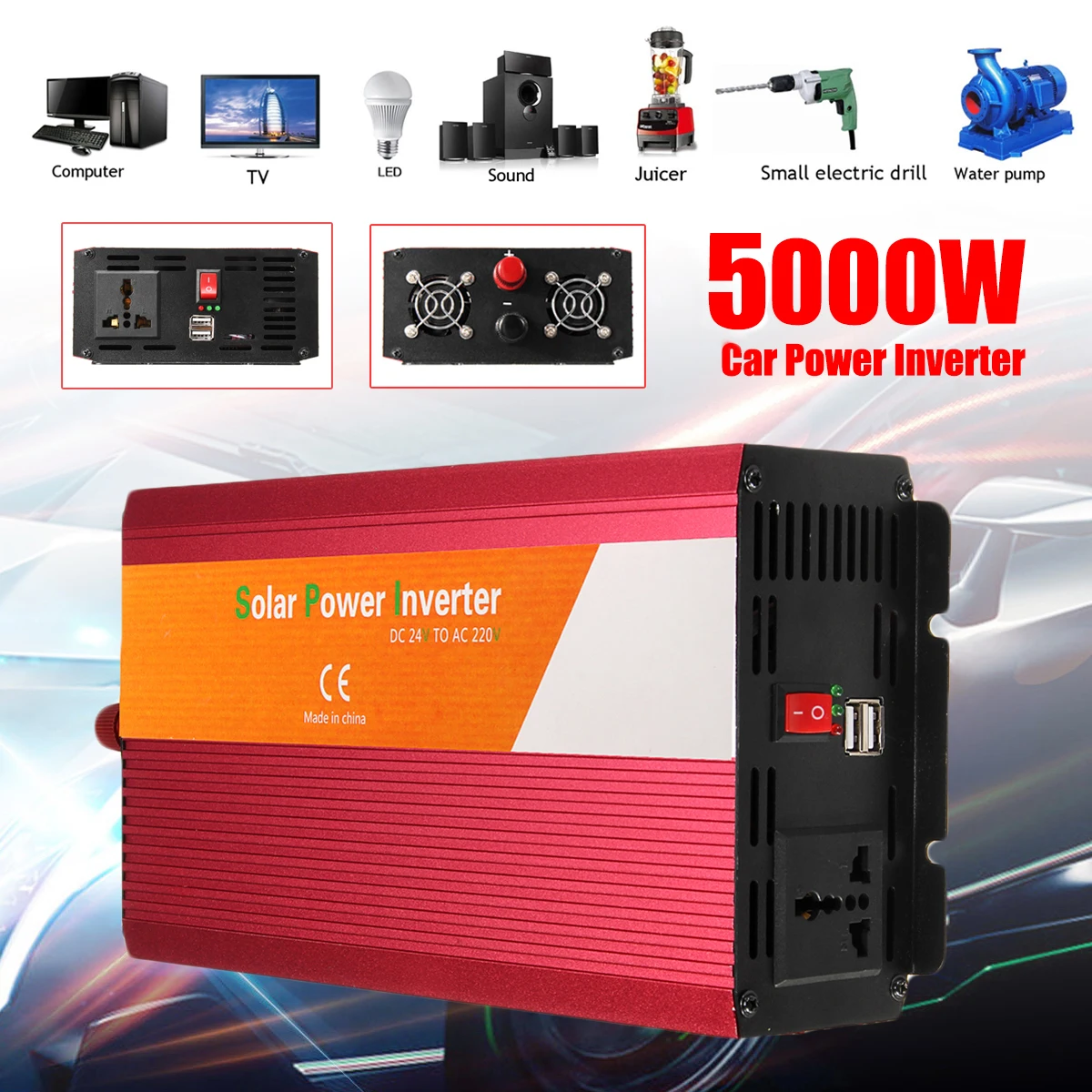 

12/24V To 220/110V PEAK 5000W Car Inverter Modified Sine Wave Converter + Fuse Piece Sturdy and Voltage Transformer Conversion