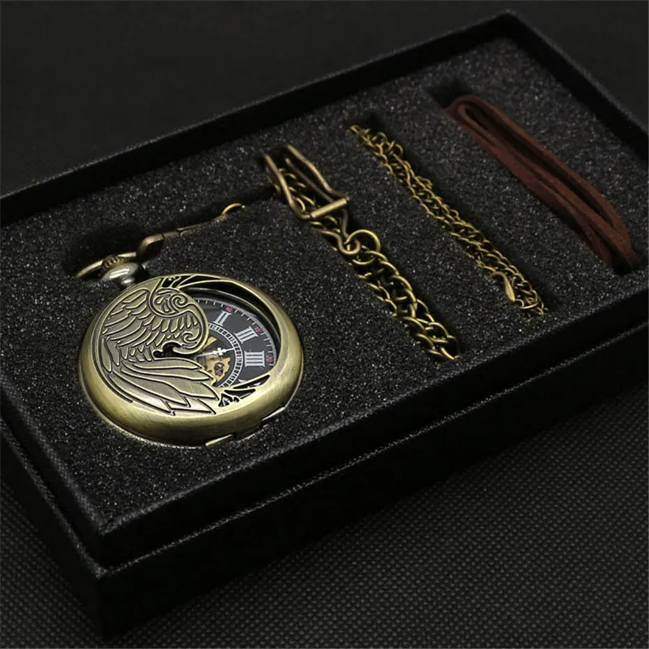 Vintage Mechanical Pocket Watch Set Luxury Pendant Watch for Men Men with Pocket Necklace Chain Pouch 4