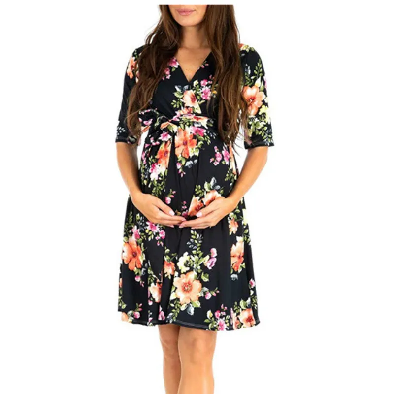 

Suit-dress New Pregnant Summer Pattern Printing Woman women pregnancy clothes Dress elegant maternity dresses gravida Cotton