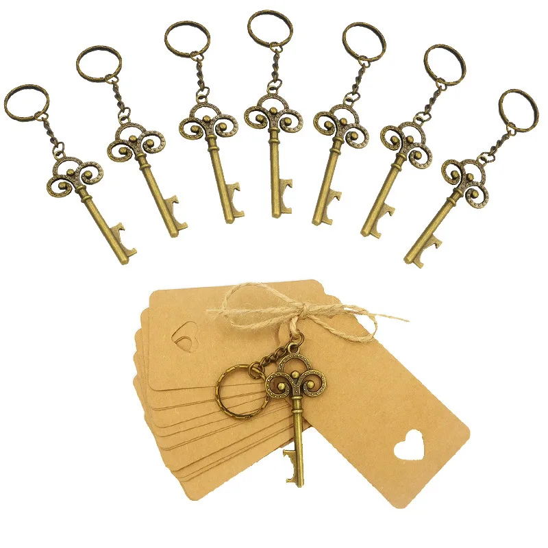 

50 Pcs/Lot Key Bottle Opener DIY Skeleton Wine Opener with Escort Tag Card Rustic Wedding Party Favor Souvenir Gifts
