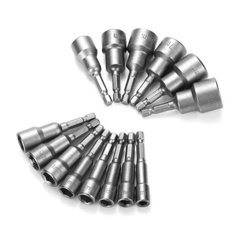 

14pcs 1/4inch Hex Shank Nut Driver Bit Magnetic Drill Bit Socket Nut Driver Hex Adapter Shank Tools Set 6-19mm