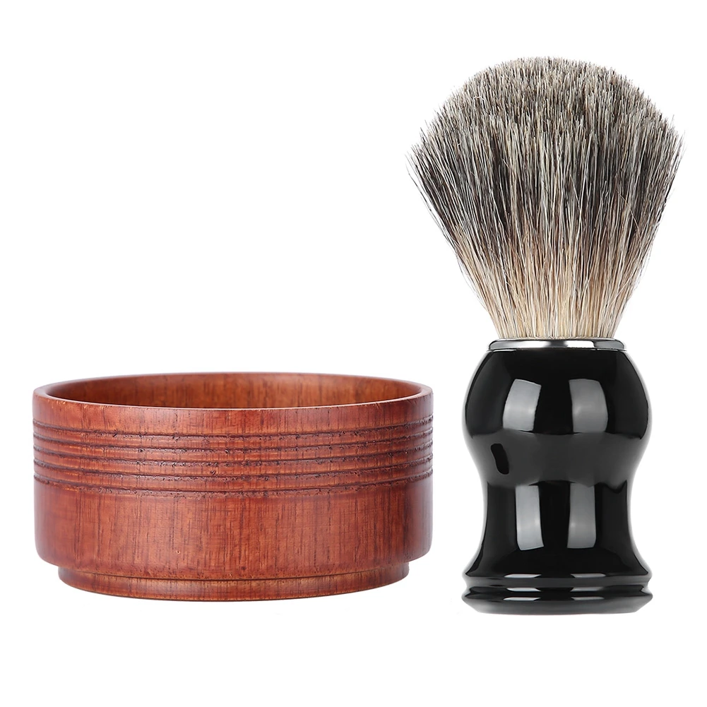 

New Beard Shaving Tool Beard Brush + Wooden Shaving Soap Foaming Bowl Cup Mug