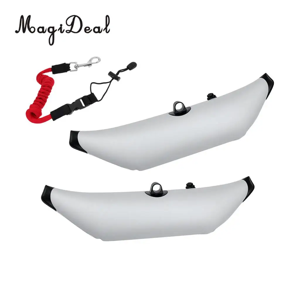 

Heavy Duty Kayak Boat Fishing Standing 2x White PVC Inflatable Outrigger Stabilizer Water Buoyant Float & Elastic Paddle Leash