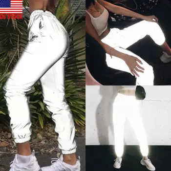 

Fashion Women High Waist Casual Baggy Long Pants Will shine Luminous Pencil Cargo Trousers