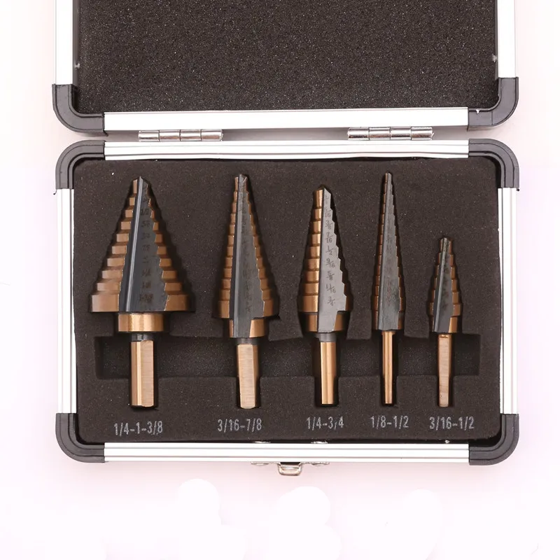 

5pcs Drill bits Hss Step Titanium Cone Drill Hole Cutter Bit Cobalt Multiple Hole 50 Sizes Step Drill Bit