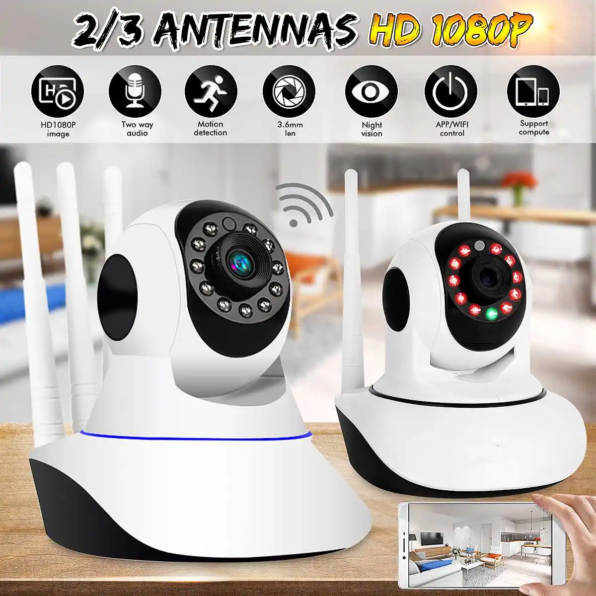 

1080P WiFi Wireless IP Camera Security Video Surveillance Camera Baby Monitor Night Vision / PTZ / 3 Antenna / Motion CCTV