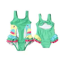Высокая оценка, одежда для купания для маленьких девочек, цельный пляжный костюм с рисунком птицы, бикини, купальник принцессы, купальник для младенцев, купальный костюм с бантом
