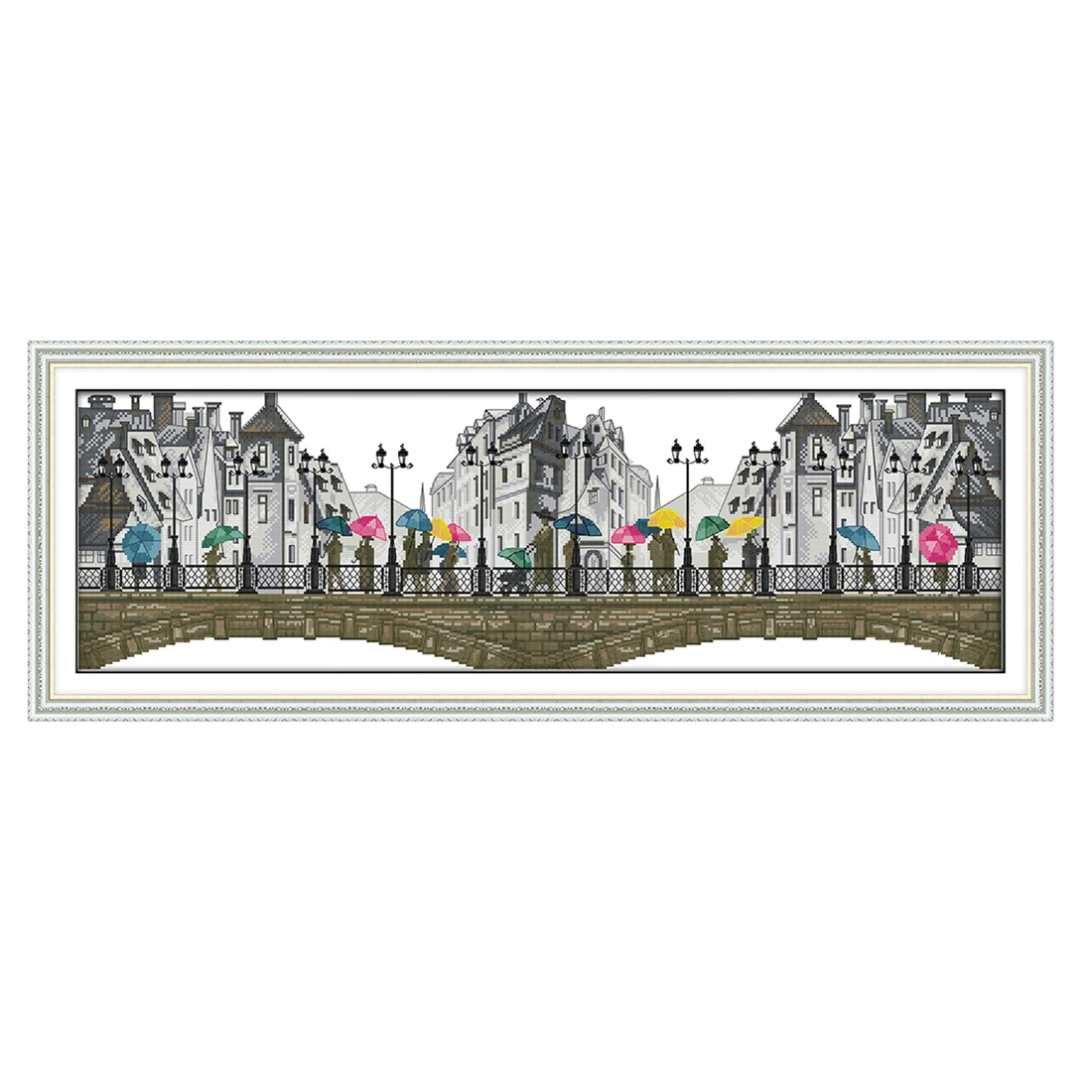 

11CT 14CT 3 Strands Printing Cross Stitch Kit DIY Decorative Embroidery Needlework Kit (Without Frame) - Scenery in the Rain