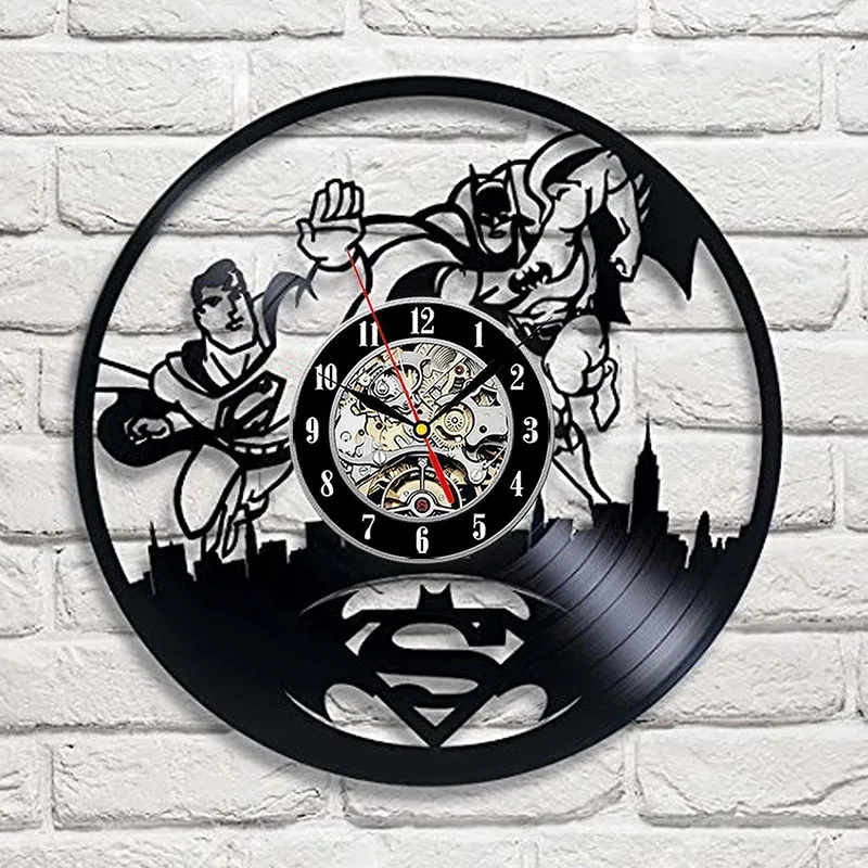 

Superman Vs Batman Cartoon 3d Led Record Wall Clock Antique Style Vinyl Record Wall Clock Antique Style And Handmade Room Decor