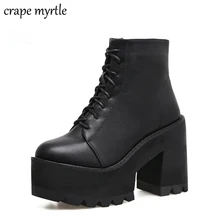 lace up Boots 2018 Fashion Thick Heel Ankle Boots Women High Heels Autumn Winter Woman Shoes black boots platform shoes YMA62 цена lace up Boots 2018 Fashion Thick Heel Ankle Boots Women High Heels Autumn Winter Woman Shoes black boots platform shoes YMA62 цены онлайн