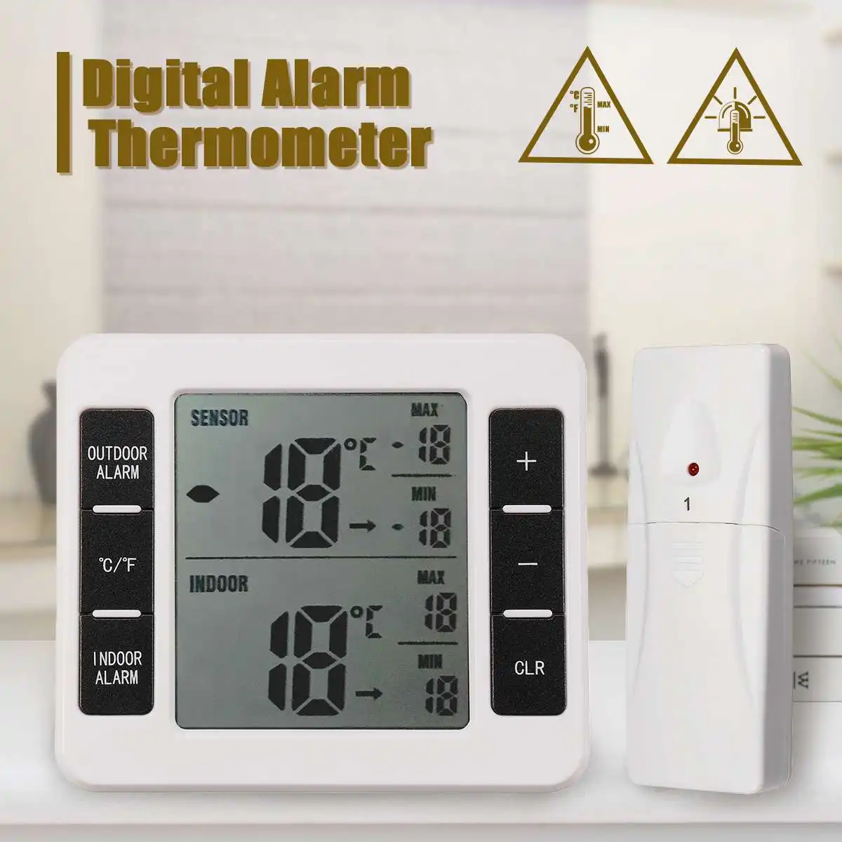 

1/2 Senor Wireless Digital Thermometer Outdoor Audible Alarm Reminding device Indoor Electronic Alarm Temperature Thermometer