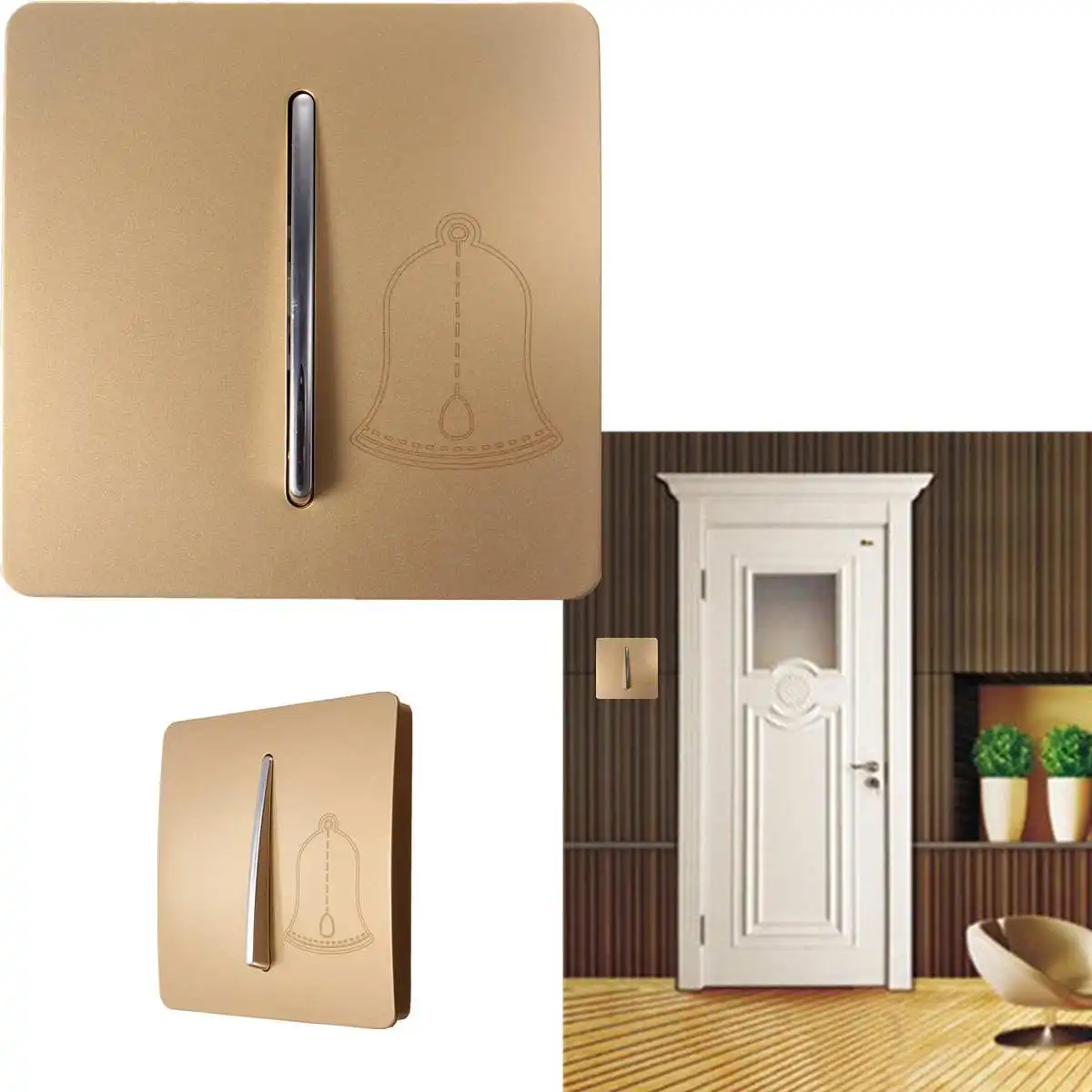 

Doorbell Switch Push Button Modern Electronic Gold Wall Mount Panel Doorbell Button Socket Switch Home Plate 250V 10A