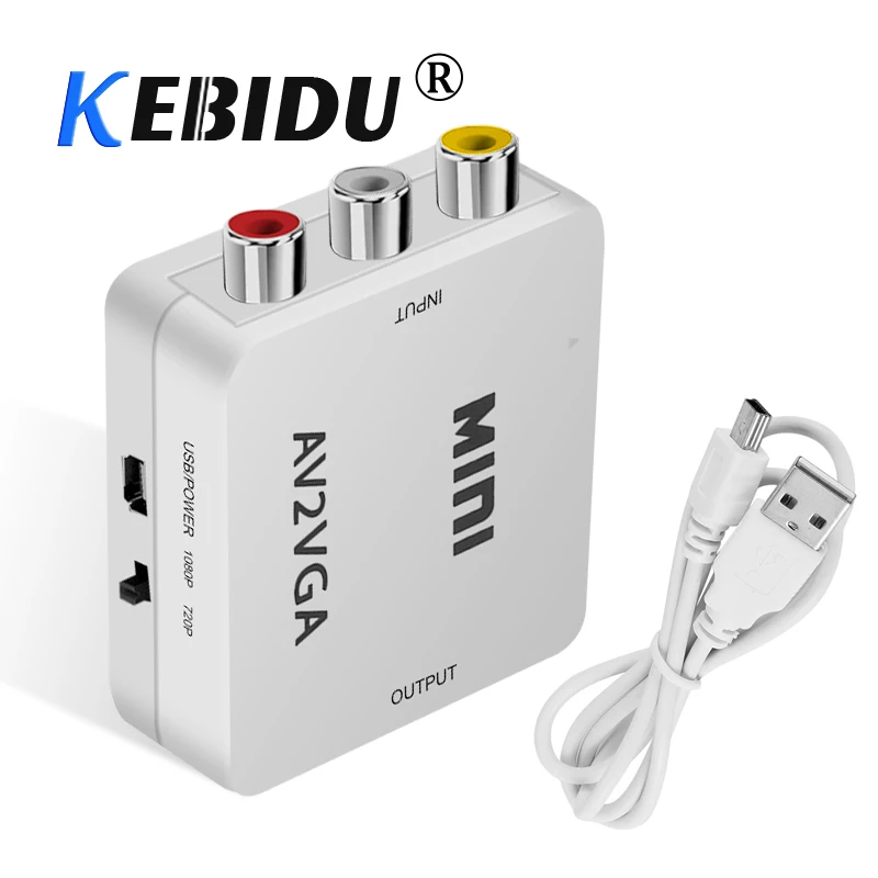 

KEBIDU Mini HD AV2VGA Video Converter Box AV RCA CVBS Input To VGA Output Video Converter Conversor With 3.5mm Audio To PC HDTV