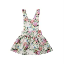 Платье для маленьких девочек, летнее платье с цветочным рисунком, милый сарафан без рукавов с цветочным принтом и бантом, одежда, наряды