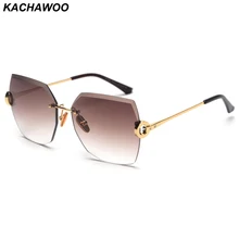 Kachawoo, женские солнцезащитные очки, большие, квадратные, без оправы, металлические, коричневые, высокое качество, солнцезащитные очки для женщин, стразы, подарок на день рождения