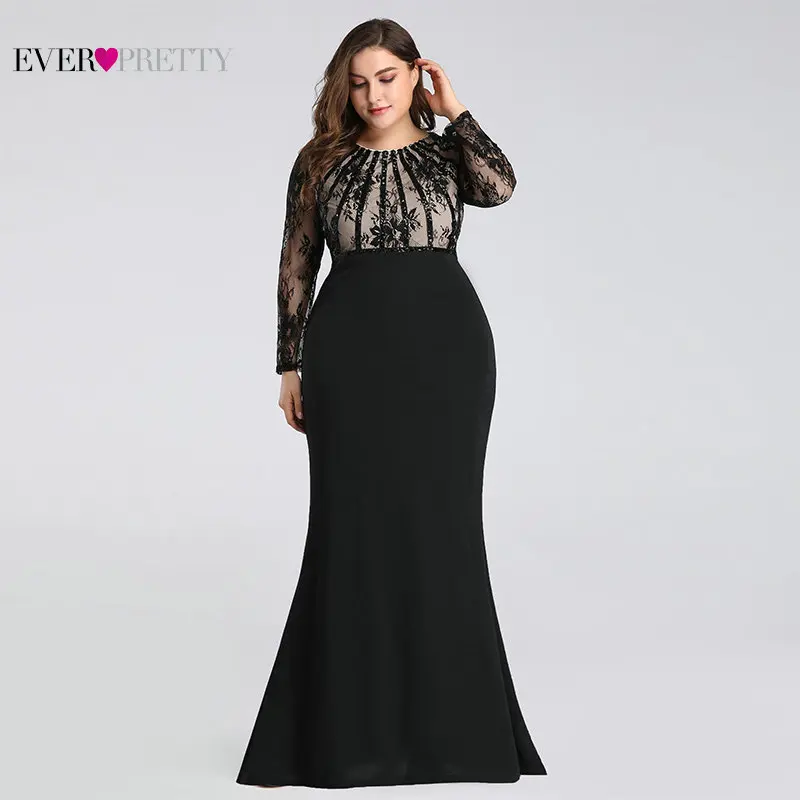 Plus Size Evening Dresses Long 2019 Ever Pretty Elegant Mermaid Lace Full Sleeve O-neck Robe De Soiree New Wedding Guest Gowns