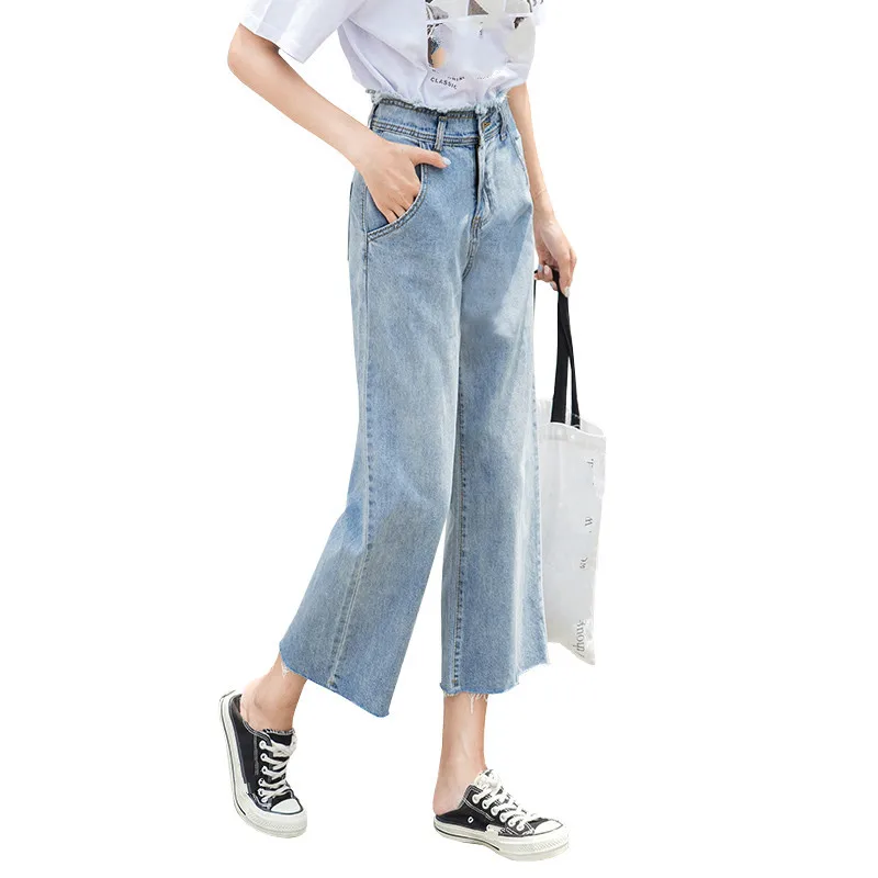 

Straight Jeans For Women High Waist Washed Blue Denim Pants Ankle-Length Femme Trousers Female Boyfriend Jeans