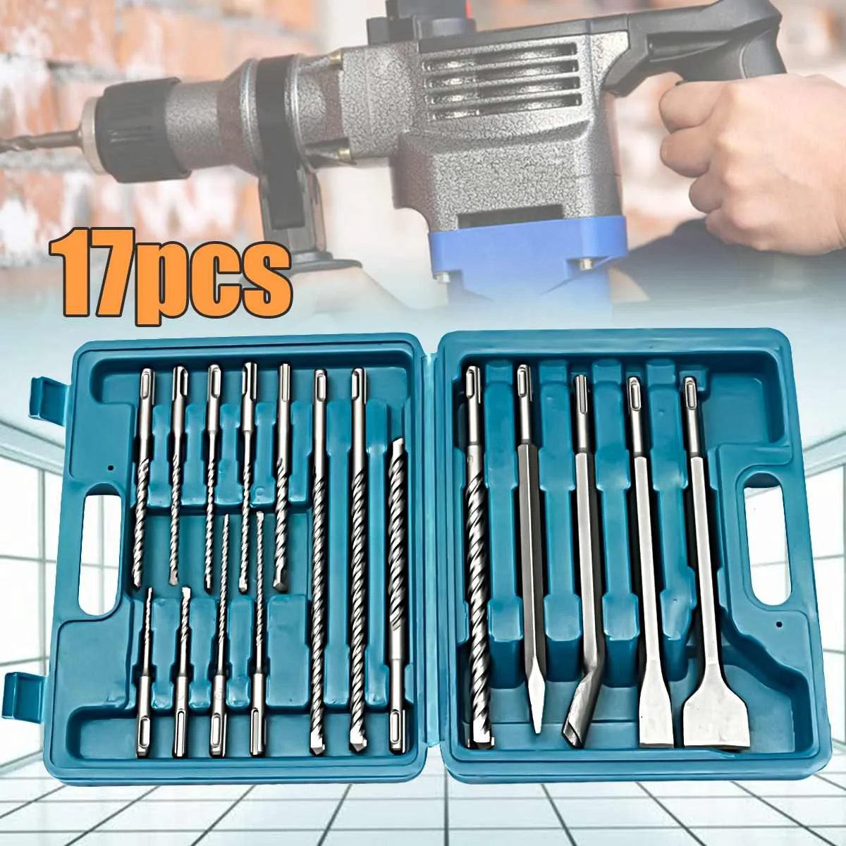 Conjunto de Bits Ferramentas de Instalação Hidrelétrica com Caixa Broca Bits Cinzel Sds Mais Martelo Rotativo Caber b Osch Hilti Armazenamento 17 Pçs – Set Mod. 113002