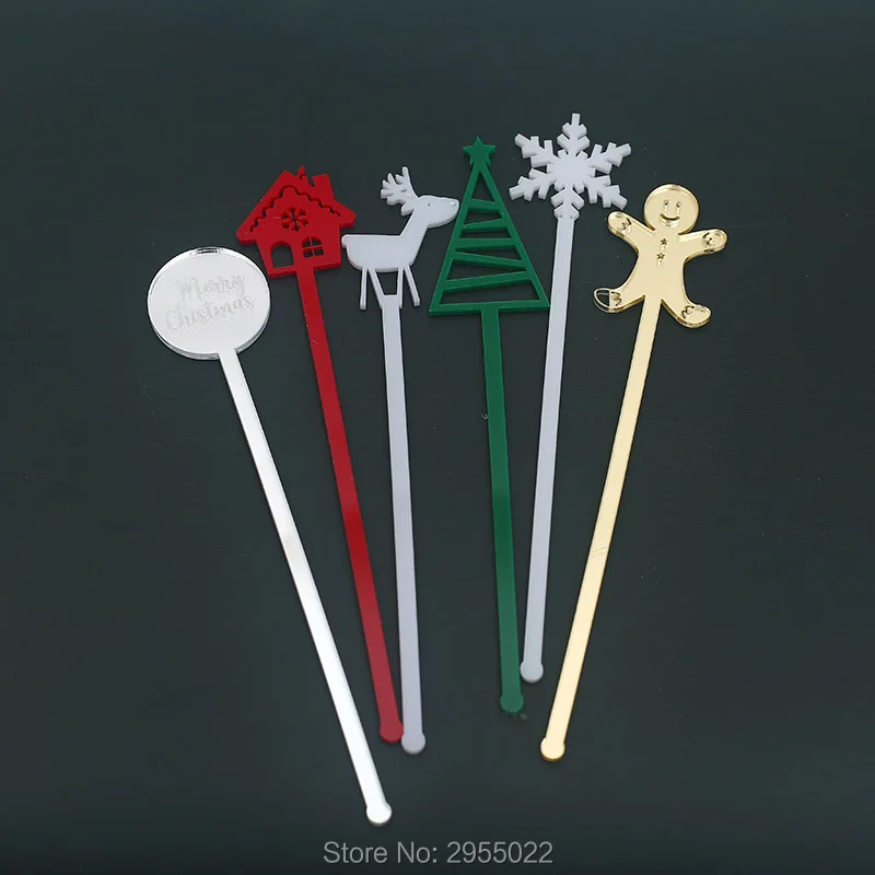 Acrylic Christmas drink stirrers,Christmas party decor,Swizzle sticks